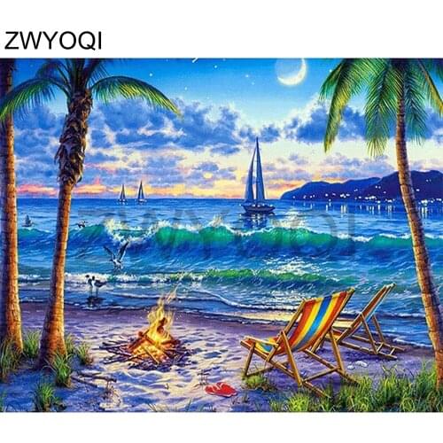 Full Square Diamond painting bonfire coconut tree DIY 3D Diamond mosaic Full Round Diamond embroidery Cross stitch beach bonfire