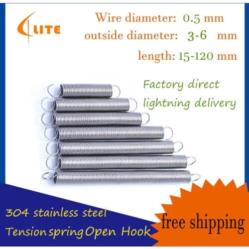 Wire Dia 0.5mm 304 Stainless Steel Dual Hook Small Tension Spring Draught Spring Outer Dia 3 4 5 6 mm Length 15-120mm