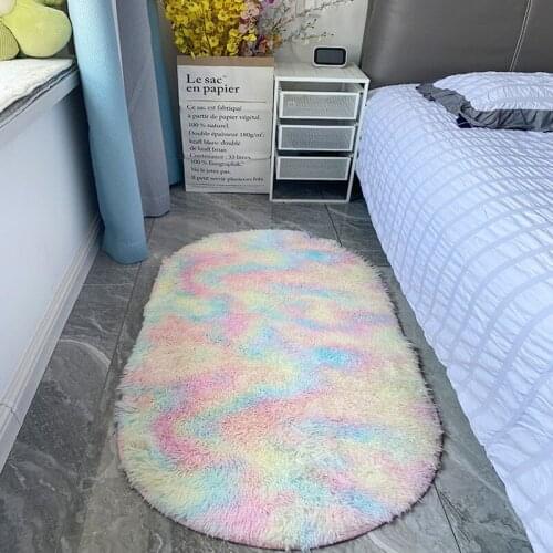 Rainbow Furry Mat For Living Room Carpet Gradient Bedroom Rug Bedroom Decoration Soft Lounge Rug Imitate Wool Tie-dye Floor Mats