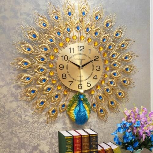 Peacock Luxury Large Wall Clock Digital Silent Golden Home Wall Clock Living Room Modern Design Reloj De Pared Home Decor OO50WC