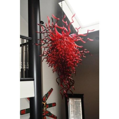Contemporary Luxury Red Colored Big Hotel Lobby Flush Mount Ceiling Light