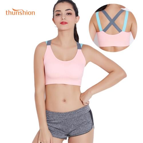 THUNSHION Sports Bra Breathable Female Top Sexy Cross Strap Push Up High Impact Running Underwea For Fitness Yoga Gym