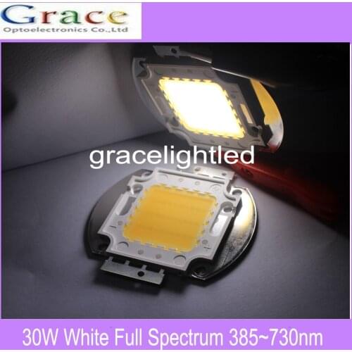 30W High power LED chip Aquarium lamp 380Nm- 780Nm Full Spectrum White Aquatic Plant Grow Blub Sea Grass Water Coral