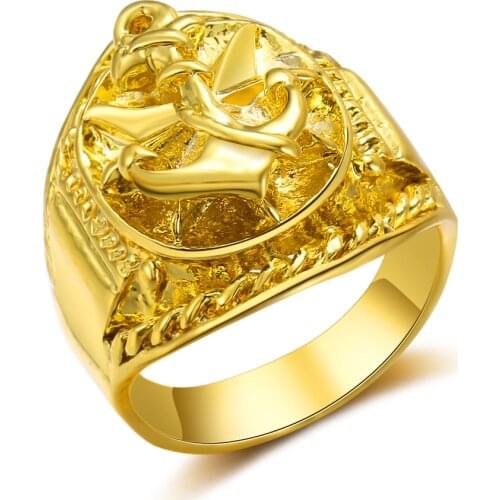 Vintage Gold Plated Anchor Ring Motorcycle Party Antique Viking Pirate Ring Rock Hip Hop Jewelry Punk Biker Ring Men Accessories