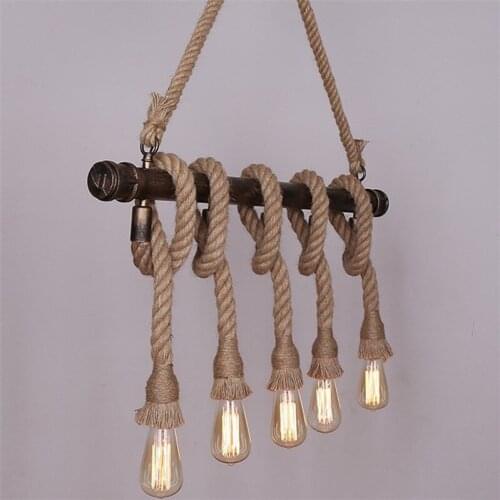 Retro Loft Vintage Industrial Hemp Rope Metal Pipe Pendant Lamp For Kitchen Dinning Room Home Bar Coffee Shop Light Fixtures