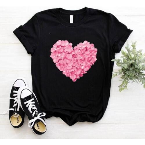 Pink Heart Flower Print Women Tshirt Cotton Casual Funny T Shirt Gift 90s Lady Yong Girl Drop Ship PKT-894