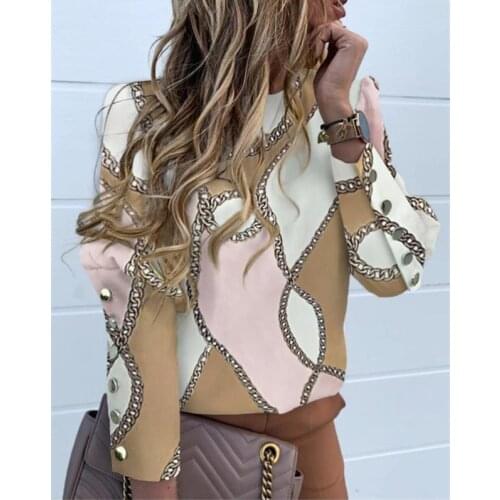 Leopard Letter Print Metal Button Top Office Lady Blouse Autumn O-neck Pullover Elegant Gentle 2021 Large Size 3XL Women Blouses