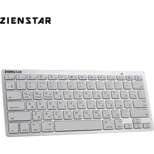 Zienstar Russia Language Ultra Slim Wireless Keyboard Bluetooth 3.0 for Ipad Iphone Macbook PC Computer Android Tablet
