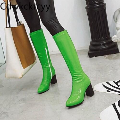 Winter The New fashion Round head Thick heel long Boots Candy color Sexy sweet Plus velvet Keep warm High heel Women boots 34-48