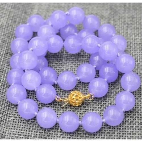 10mm Natural Purple Jade Round Gemstone Beads Necklace 18'' AAA