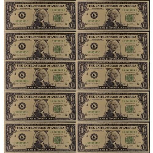 10pcs USA 1 Dollar Gold Banknote Currency Bill Paper Money Coin Medal 24k United States OF America Exquisite Gift
