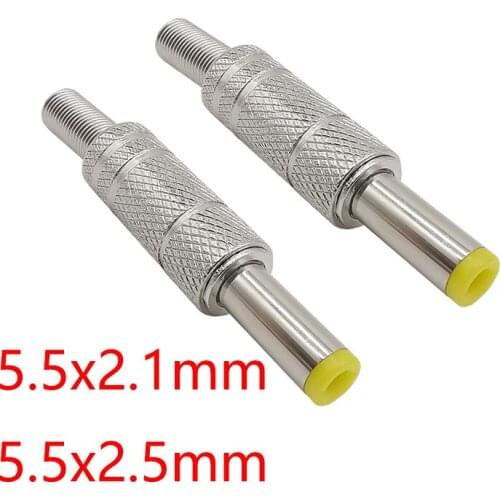 2-10Pcs 5.5x2.1mm/5.5x2.5mm Metal DC Power Male Plug Jack Adapter Connector With Spring and Yellow Head 2.1*5.5/2.5*5.5mm Silver