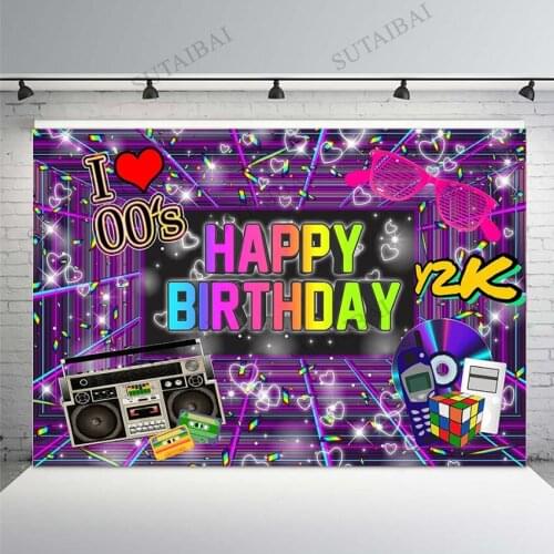 2000s Theme Birthday Party Backdrop Glitter Purple Neon Rock Roll Hip Hop Background Photography Photo Studio Photocall Banner