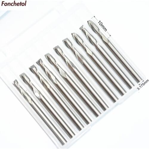 3.175mm*10mm-10PCS CNC machine tool,Solid carbide milling cutter,2 flutesspiral end mill,wood,mdf,plywood,multilayer