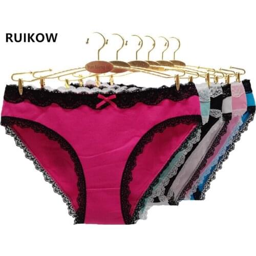 6Pcs/Pack Womens Lace Underwear with 95% Cotton 5% Spandex Low Waist Ladies Panties Thongs Sexy Lingerie Thin Female Hip Briefs