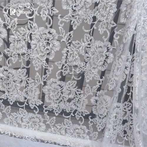 Big Flower Leaves Sequins Embroidered Lace Fabric DIY Wedding Dress Accessories RS3087