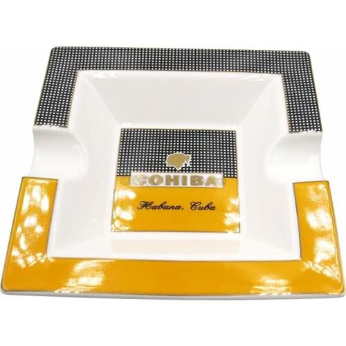 COHIBA Square Fine Porcelain Cigar Cigarette Tobacco Ashtray 2 Holder 1 Ash Slot Table Cigar Ash Tray Ashtray W/Gift Box