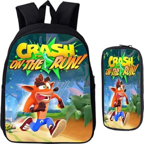 Kids Crash Bandicoot 4 Backpack 2pcs Set Kindergarten Bag Pen Bag Children School Bags 12 Inch Zipper Rucksack Cartoon Mochila