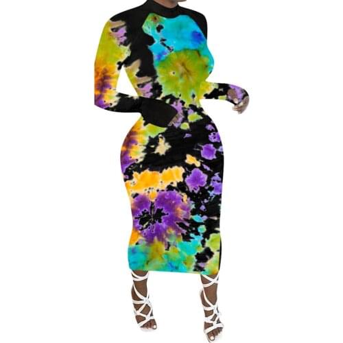 DPSDE summer women 2020 new sexy holiday style long dresses long sleeve high collar zipper printed ankle-length dresses