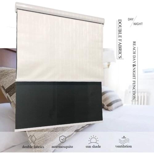 Double layer roller blinds,day & night fabric with casette headrail cover, roller shutter window curtain for home office