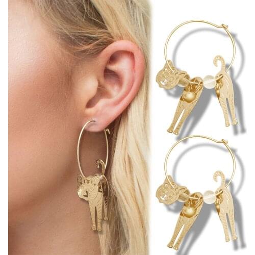 Egyptian Bastet Gold 3D Cat Kitten Pet Charms Hoop Swinging Dangle Earrings Women Oorbellen Orecchini Jewelry Dropshipping