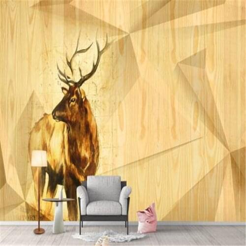 Personalized Mural 3D Elk Wallpaper for Walls 3D Geometric Woody Yellow Wall Covering Living Room Home Decor Hand-Drawn Walls