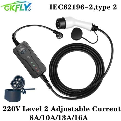 GKFLY IEC62196-2 EV Charger Type 2 Level 2 Portable Adjustable 8A 10A 13A 16A For Electric Car Vehicle Charging Stations