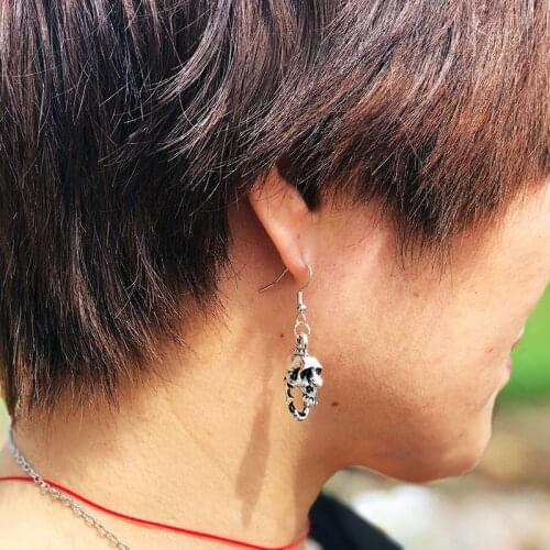 Gothic Skull Earrings for Women Opening Closing Jaw Teeth Skeleton Ear Hook Silver Color Witchcraft Accessories Wholesale VGE124