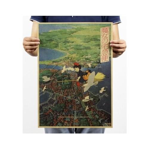 Kikis Delivery Service/hayao miyazaki cartoon/kraft paper adornment poster/bar 42 cm Wall Canvas Painting Sticker