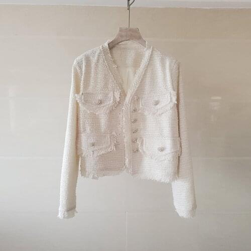 Spring And Autumn Luxury Brand Vintage Woolen Tweed Tassel Coats Small Fragrance Ladies Fashion Bow Diamond Buttons Jacket