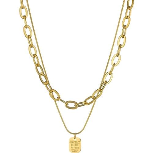 316L Stainless Steel Square Brand Pendant Necklace Women Inspired Signet Medallion Charm Snake Chain Necklace For Women