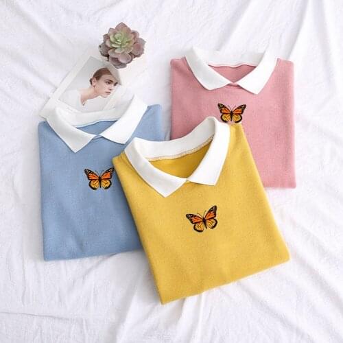 Cute Print Sweatshirt Blue Butterfly Hoodie Women Aesthetic Hoody Female Itself Sudaderas Mujer Winter Full Sleeve Girls Hoodies