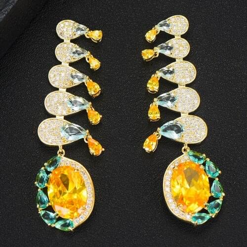 Trendy Women Waterdrop Earrings Luxury Full Cubic Zirconia Long Dangle Drop Earrings For Wedding Engagement Jewelry korean