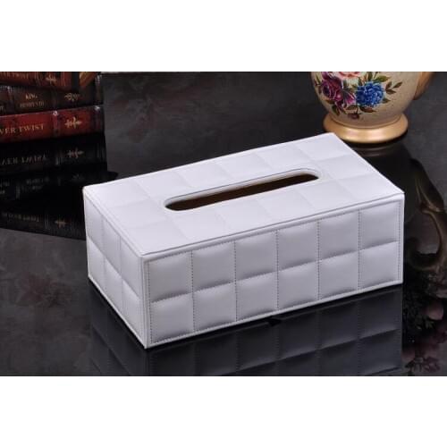 Fashion modern rectangle leather extracted removable tissue box napkin holder case stitch plaid for home decoration PZJH001