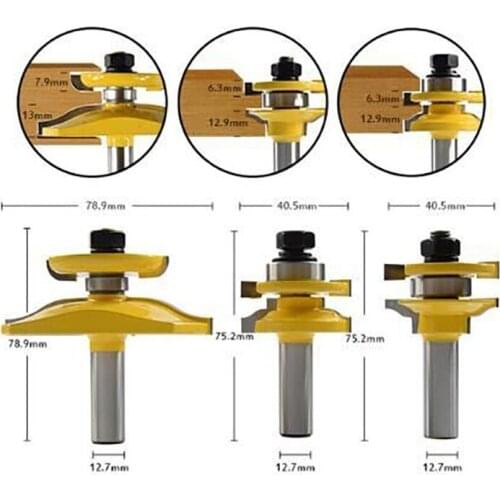 3pcs/set diameter 1/2" shank milling cutter woodworking drill bit tool cutting carbide router kit woodworker accessories