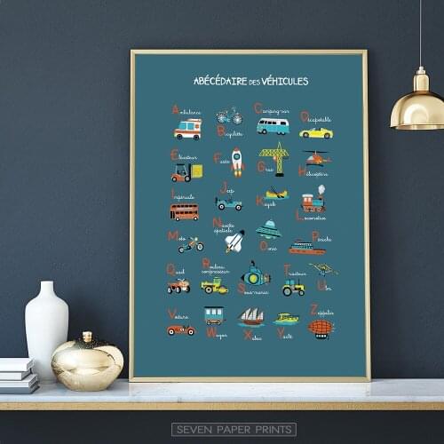 Wall Art Decor Canvas Painting Cute Vehicle ABC Poster Print Canvas Art Pictures for Childrens Room Nordic Home Decoration