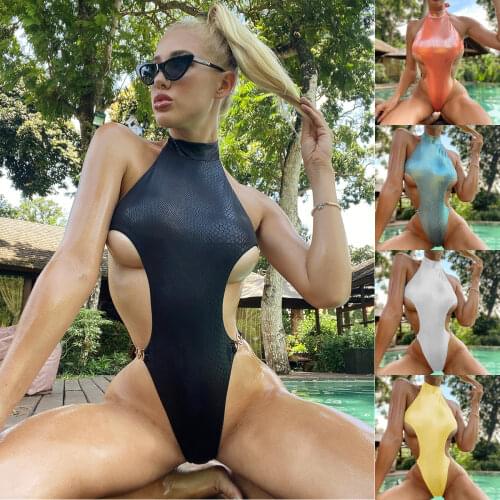 New Sexy Snake Bronzing Halter Women Swimwear One Piece Swimsuit for Women Female High Monokini Bather Bathing Suit Swim Trajes