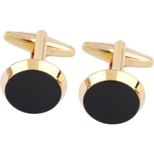 New 2pcs/set Klassieke Zwarte Smoking Manchetknopen Gold&Black Color Round Mens Wedding Party Gift Shirt Cuff Links Cufflinks