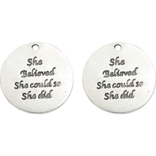 Tibetan Silver Plated She Believed She Could Charm Pendants for Jewelry Making Bracelet Handmade Jewelry DIY Accessories 25mm