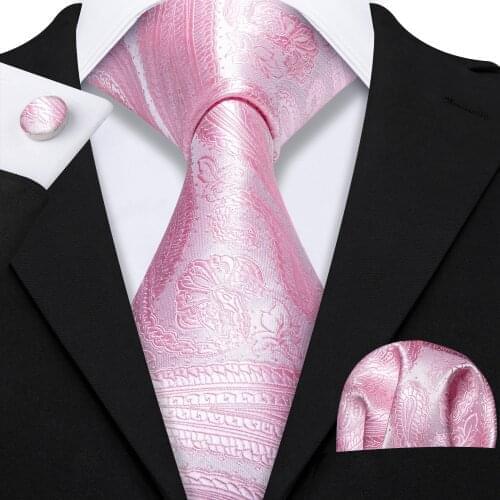 Pink Fashion Ties for Men Floral 100% Silk Necktie Paisley Tie Set Handkerchief Cufflinks Wedding Business Gift Barry.wang