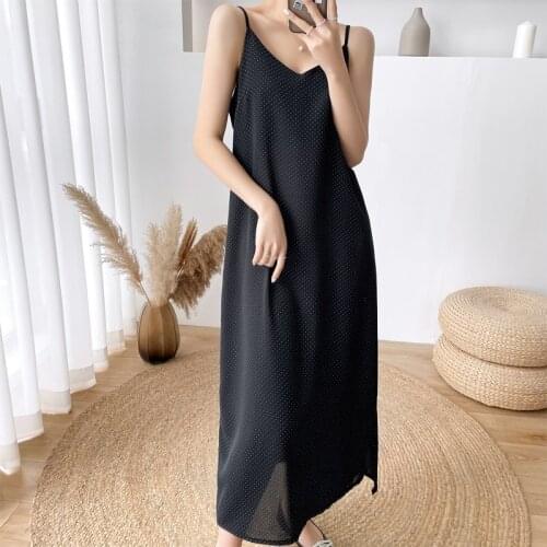 Sexy Womens Sling Long Dress Polka Dot V-Neck Loose Long Dresses Plus Size Women Clothing
