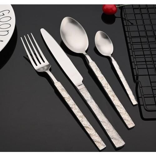 Silver 304 Stainless Steel Cutlery Set Tableware Tea Spoon Flatware Dinnerware Knife Spoon Long Handle Silverware Eco Friendly