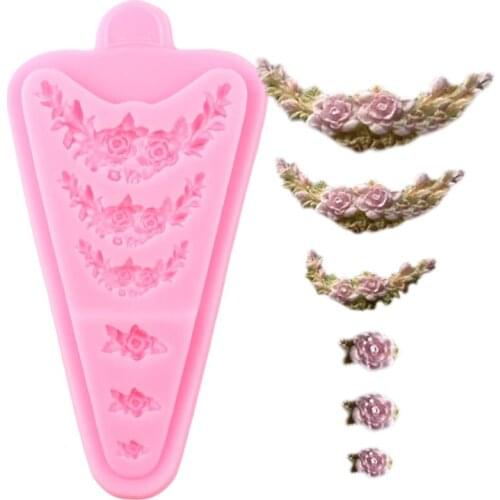 Flower Silicone Mold Wreath Fondant Wedding Cake Border Decorating Tools Cupcake Topper Molds Chocolate Gumpaste Candy Moulds
