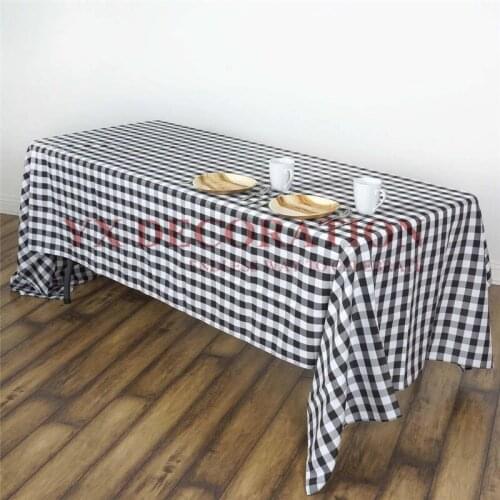 Buffalo Plaid Tablecloth Rectangular White/Black Checkered Polyester Linen Table Cloth Cover Wedding Party Event Decoration