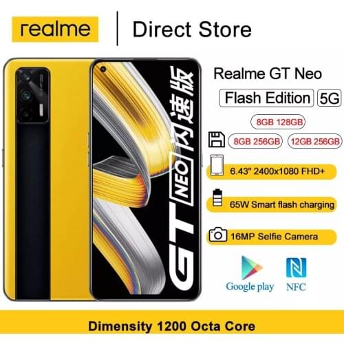 Realme GT Neo Flash Edition 5G NFC Mobile Phone 6.43" 8GB 12GB 256GB Dimensity 1200 Octa Core 64MP 65W Fast Charge Smartphone