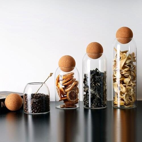 Ball Cork Lead-free Glass Jar With Lid Bottle Storage Tank Sealed Cereals Coffee Transparent Storage Jars Kitchen Accessories