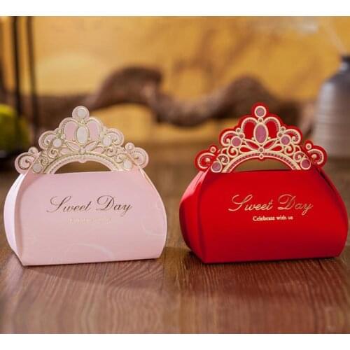 Wedding favor box 500pcs Gold Crown party candy box RED PINK chocolate gift box packing bags Event & Party Supplies lin4331
