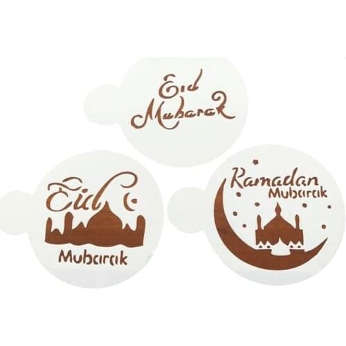 3 Pcs/set Eid Mubarak Ramadan Coffee Flower Spray Stencils Mosque Biscuit Baking