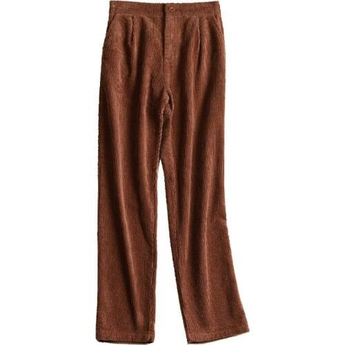 2020 Autumn High Waist Corduroy Material Straight Pant Vintage Loose Wide Leg Pants Women Casual Long Trousers