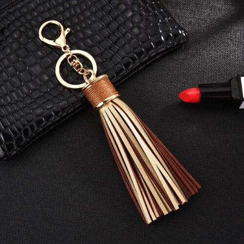 2021 Brand Leather Tassel Handmade Cute Gold Keychain for Women Car Pendant Hot Girl Statement Fashion Jewelry Bag Key Chain